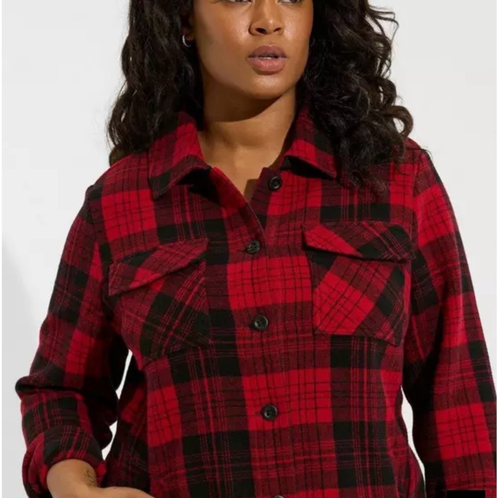 Torrid Cotton Brushed Midi Shacket in Helen Plaid Plus Size 2 - Picture 5 of 7